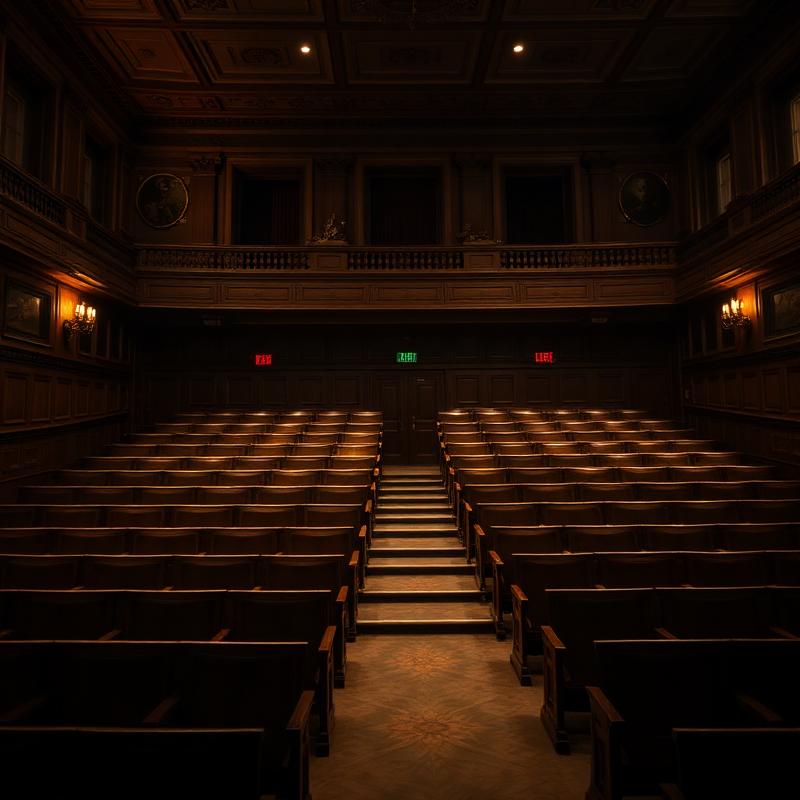 Empty classical lecture hall in warm light